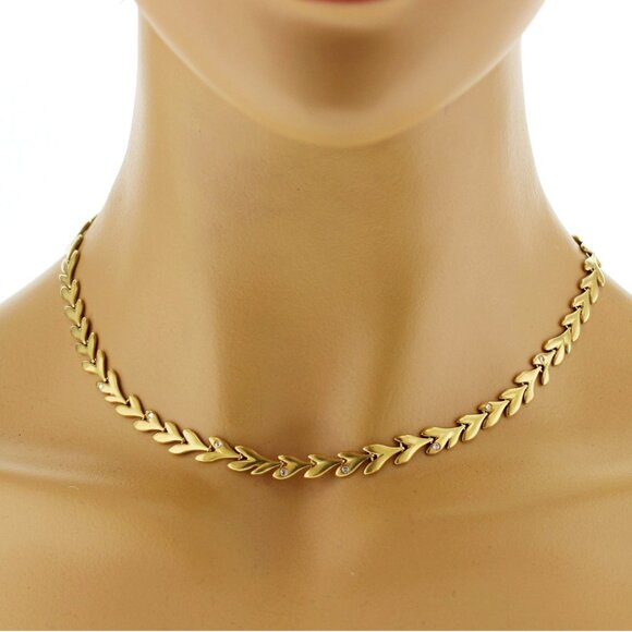 Auth H STERN 18K Yellow Gold With Rose Cut Diamonds Leaf Necklace Size 16" - Picture 2 of 5